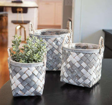 3/Set White and Gray Wooden Baskets - The Fox Decor